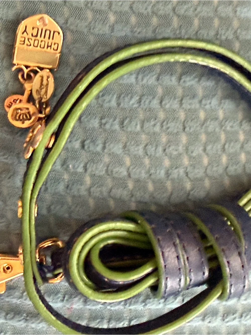 Juicy Couture Green and Black Leather Strap small dog leash with Gold Charms